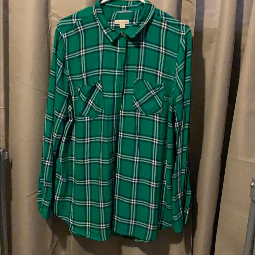 Medona green navy blue & white Button down